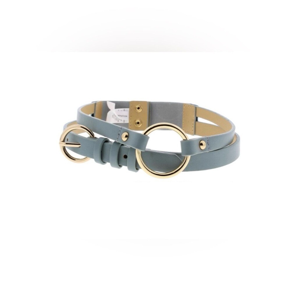 NWT BCBGeneration Slate Blue Double-Ring Elastic Back Belt w. Gold Size M/L